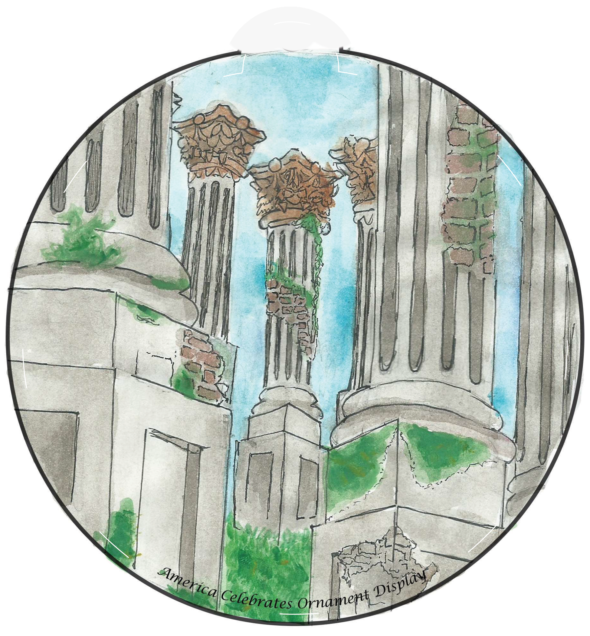Ornament depicting the Windsor Ruins, Corinthian columns standing in an array