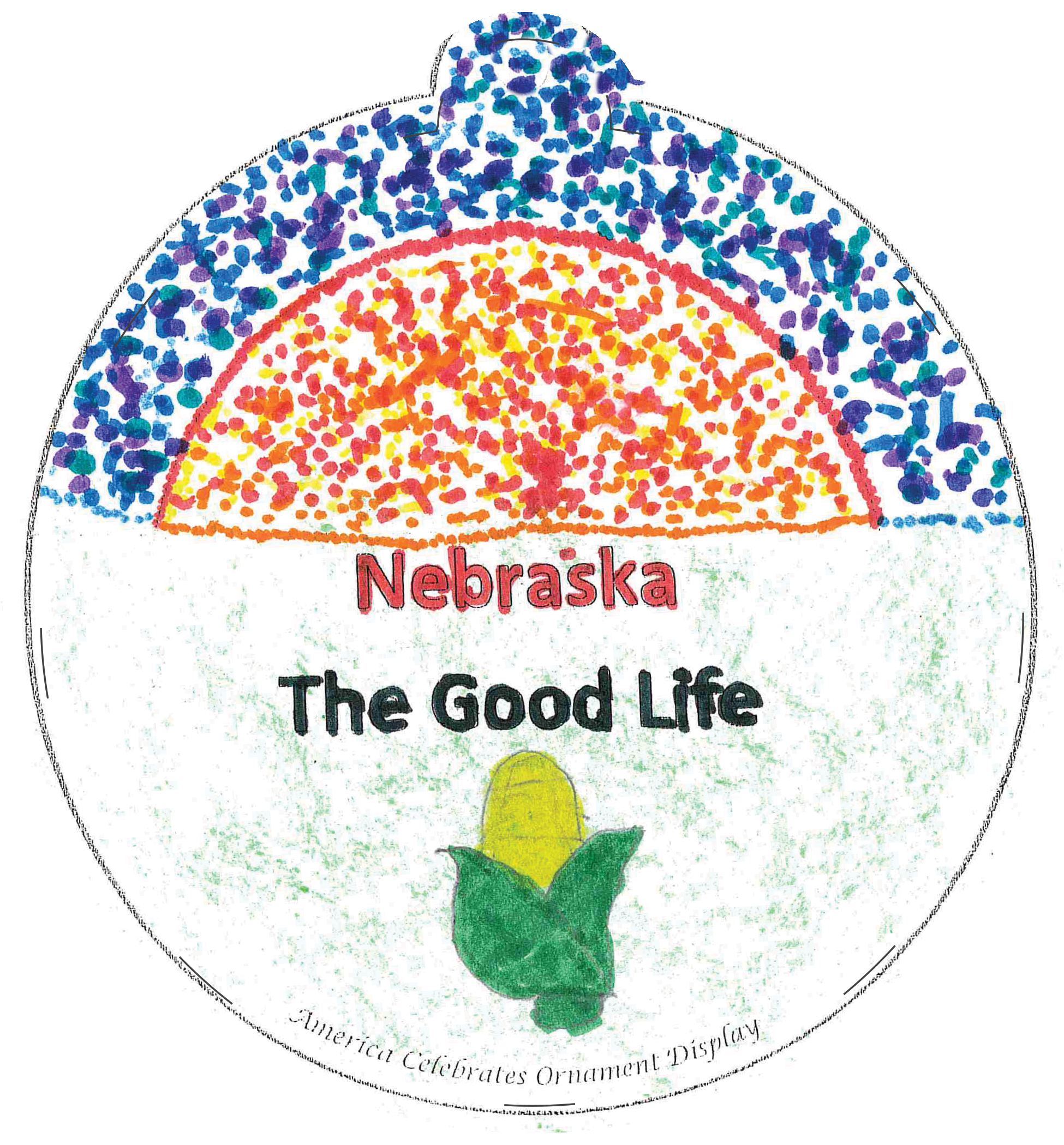 Ornament depicting a sunrise and an ear of corn