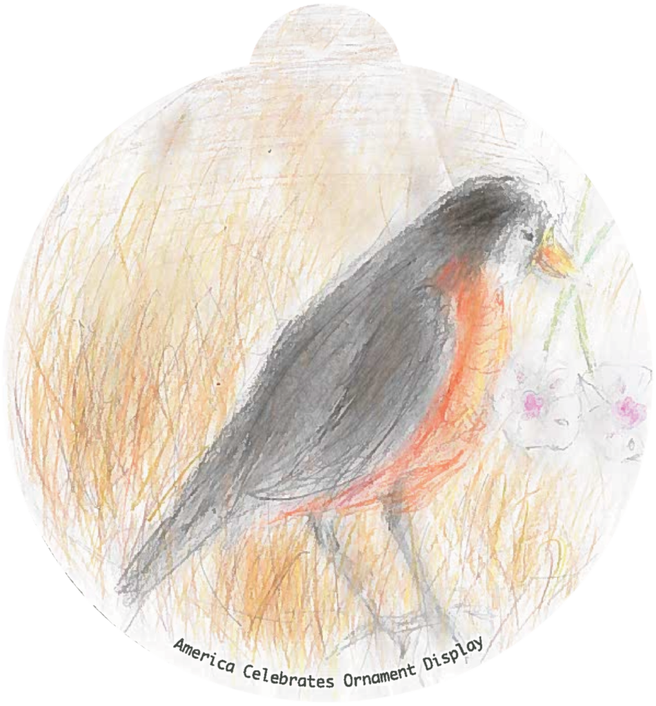 ornament depicting an orange and black bird