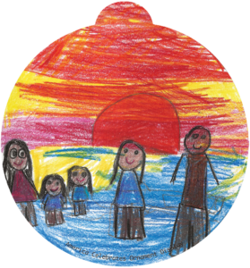 ornament depicting a family watching a sunset