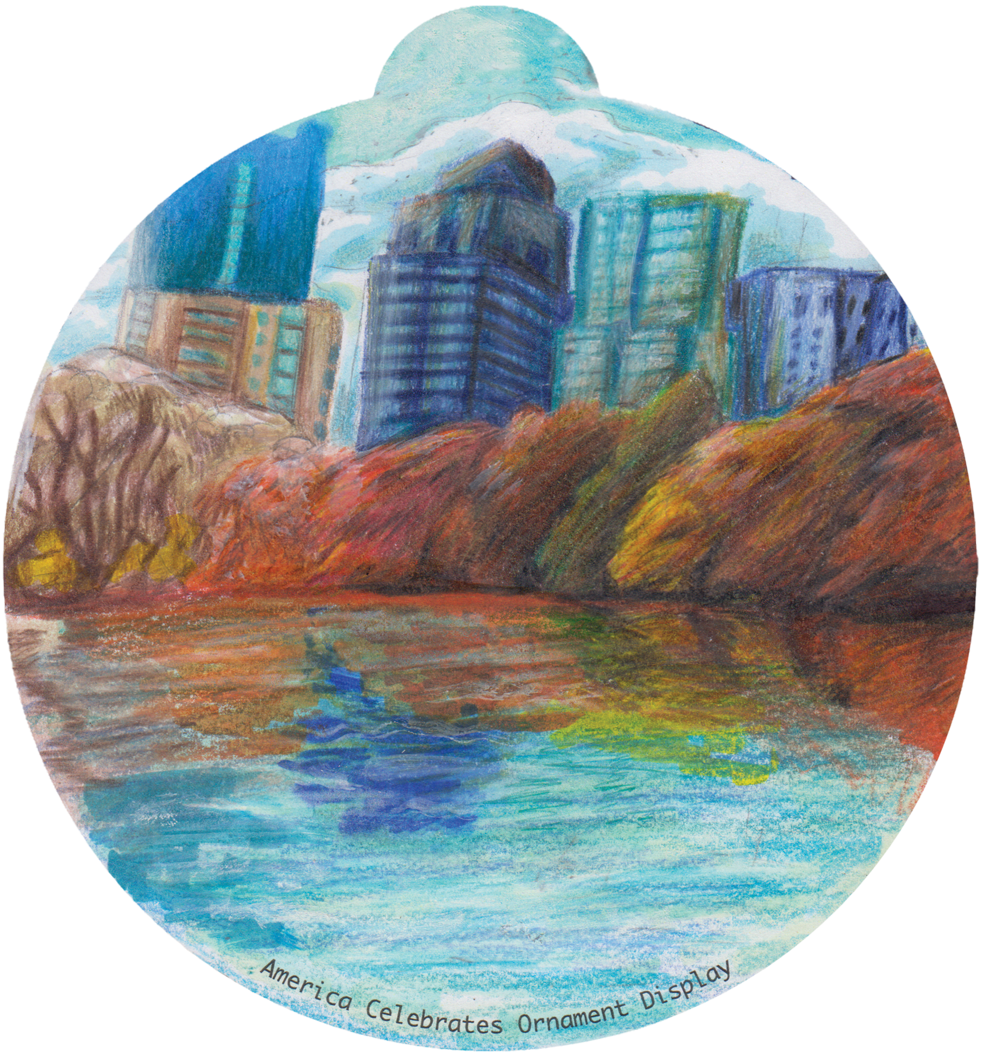 ornament depicting a cityscape of Atlanta in the autumn
