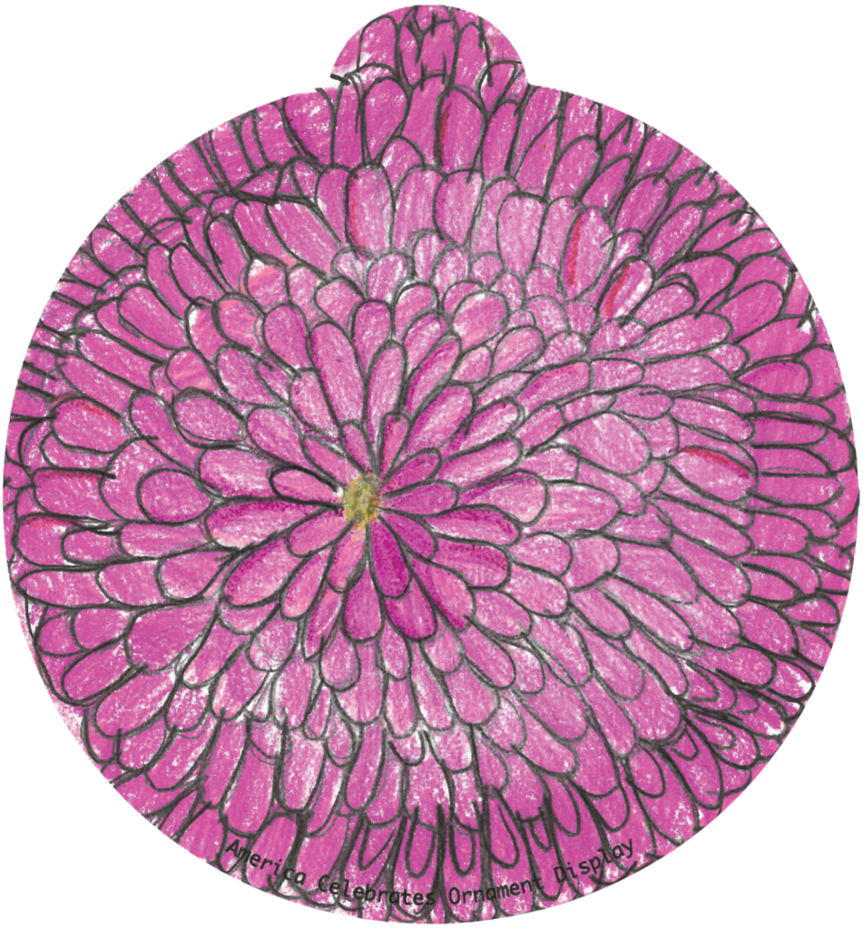 ornament depicting a pink chrysanthemum flower