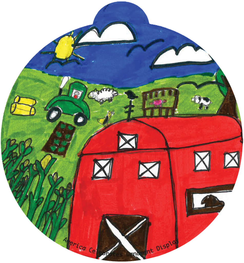 ornament depicting a farm