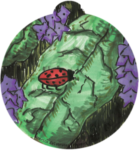 ornament depicting a ladybug on a leaf
