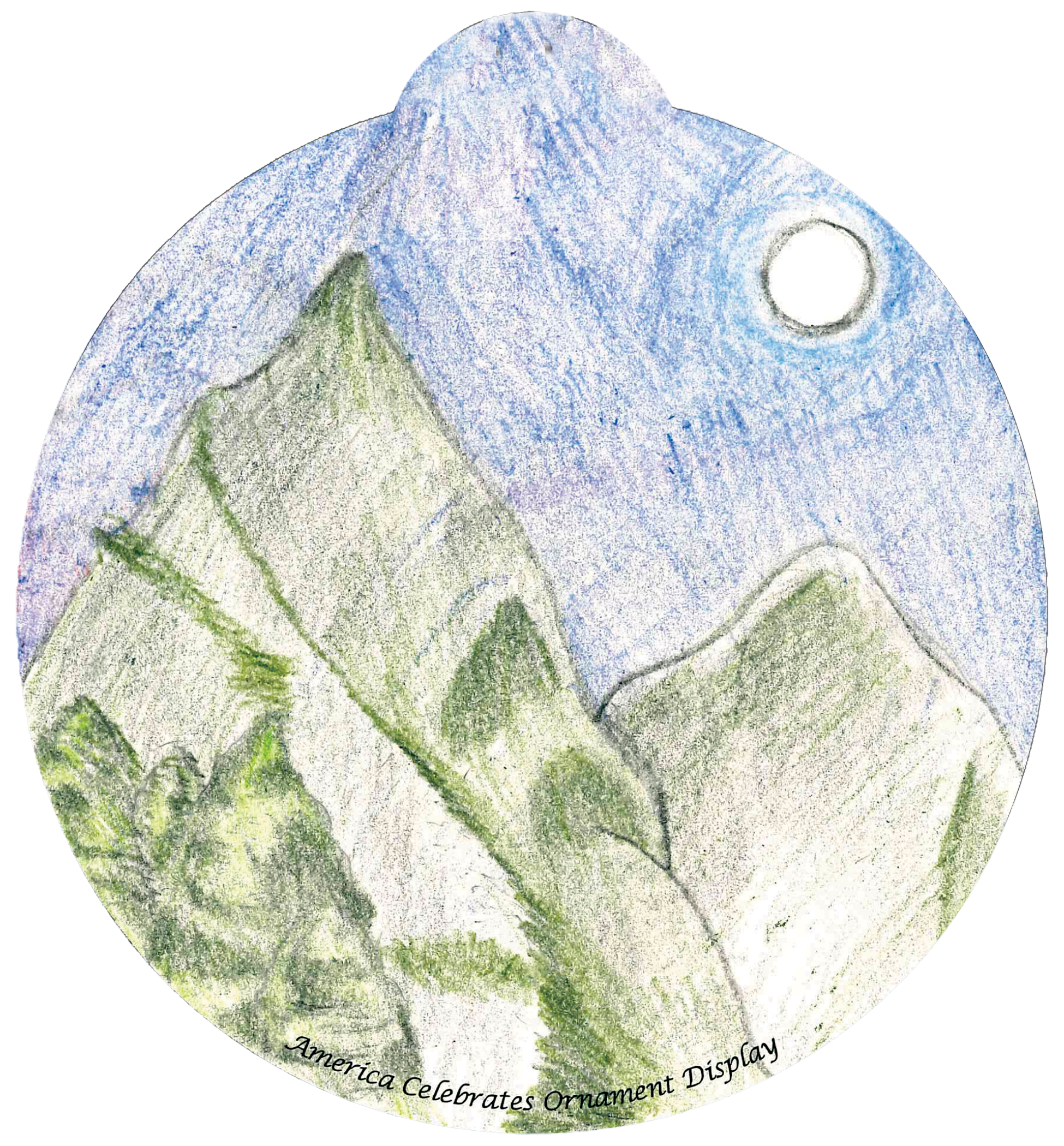 ornament depicting mountains in moonlight