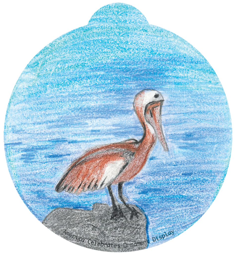 ornament depicting a brown pelican