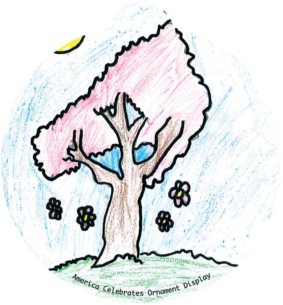ornament depicting an autumnal tree with flowers