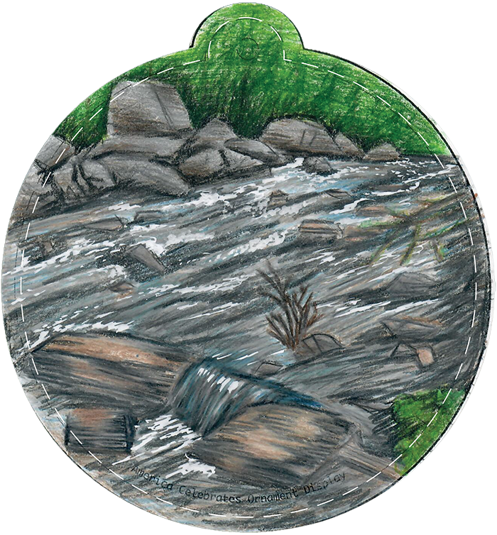 Illustration of a stream running along rocks