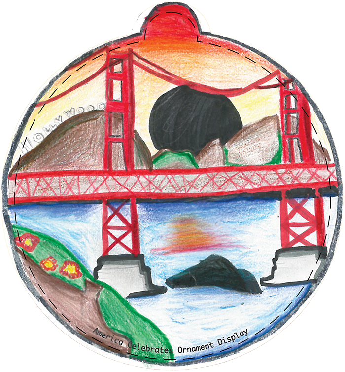 Illustration of the Golden Gate Bridge at sunset