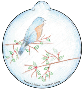 Illustration of an eastern bluebird on a branch.