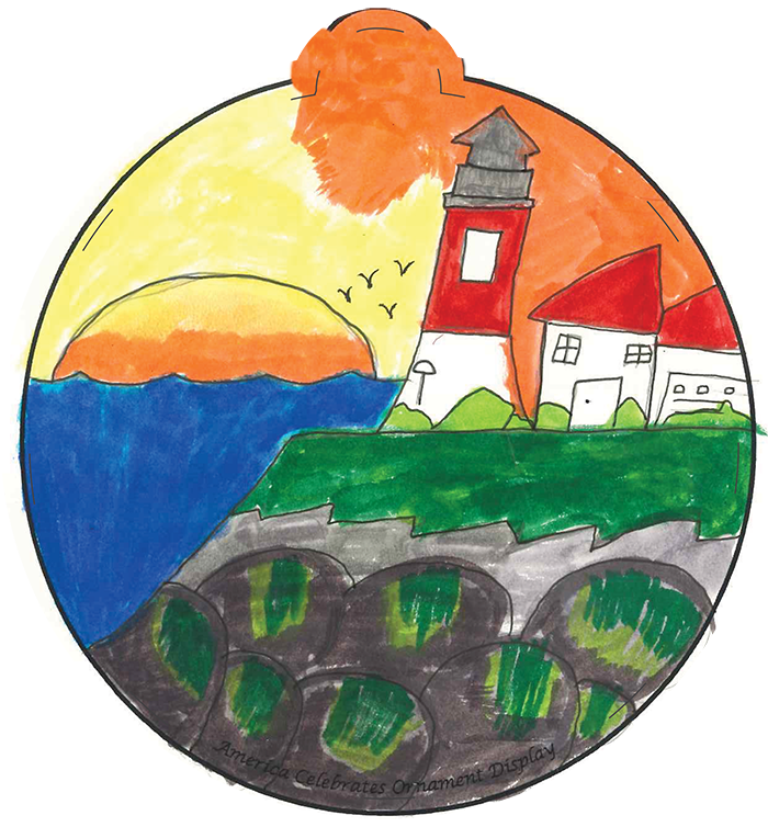 Illustration of a lighthouse on a rock edge along the coast of the sea.